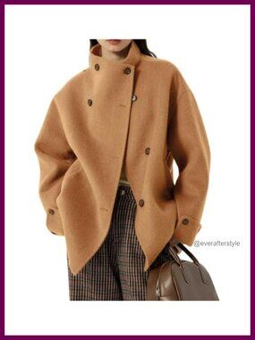 Womens Winter Wool Blend Trench Coat Loose Fit Business Casual Peacoat